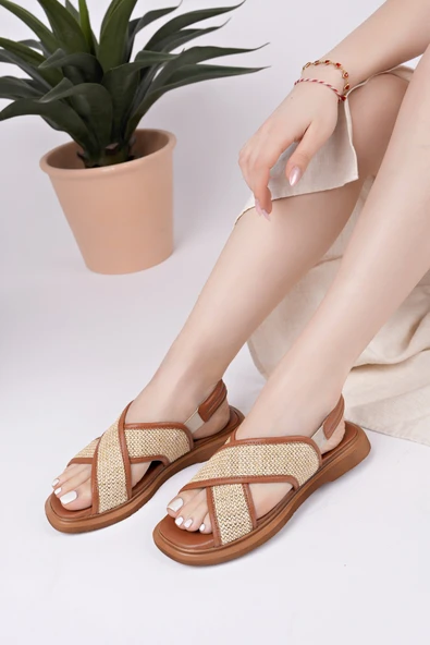 Muggo ELİSHA Lastikli Kadın Günlük Hasır Sandalet - 8