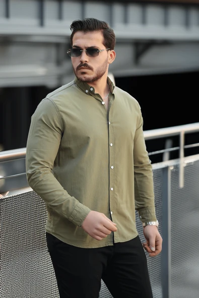 York Keten Erkek Gömlek - Haki - 3