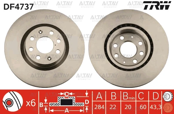TRW-DF4737 FREN DİSKİ GRANDE PUNTO 05-12 / CORSA D 06-14 / ÖN HAVALI 284-4 (SET)