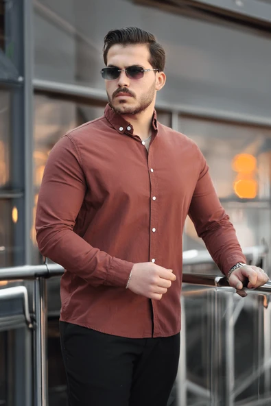 York Keten Erkek Gömlek - Kahve - 5