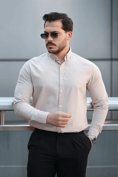 York Keten Erkek Gömlek - Bej - 4