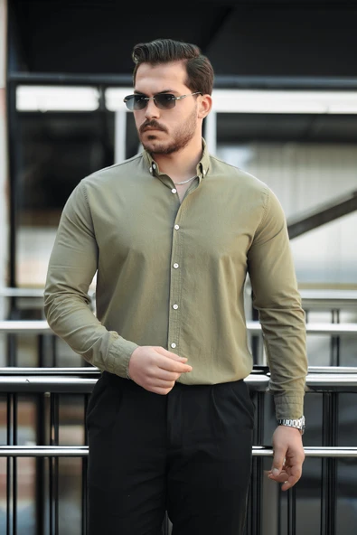 York Keten Erkek Gömlek - Haki