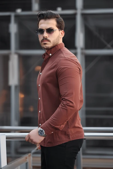 York Keten Erkek Gömlek - Kahve - 3