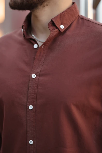 York Keten Erkek Gömlek - Kahve - 2