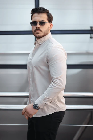 York Keten Erkek Gömlek - Bej - 3