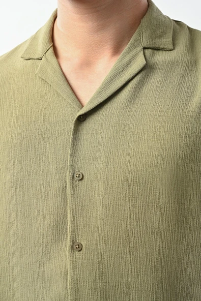 Apaş Yaka Uzun Kol Dokulu Erkek Gömlek - Çağla