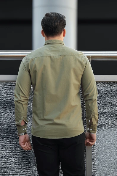 York Keten Erkek Gömlek - Haki - 4