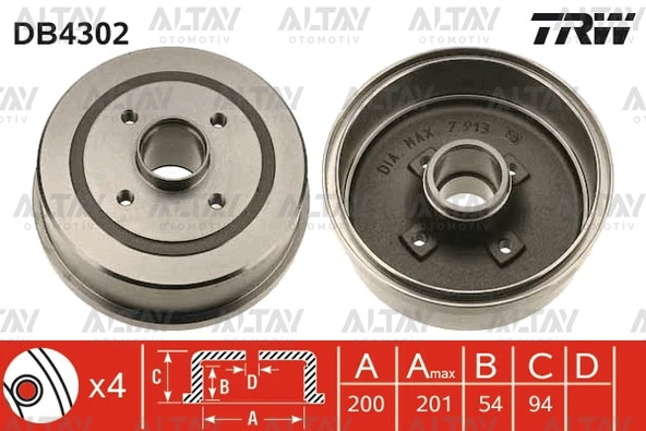TRW-DB4302 FREN KAMPANASI CORSA C / TIGRA ARKA (200111) ABS’Lİ 9196290-418001