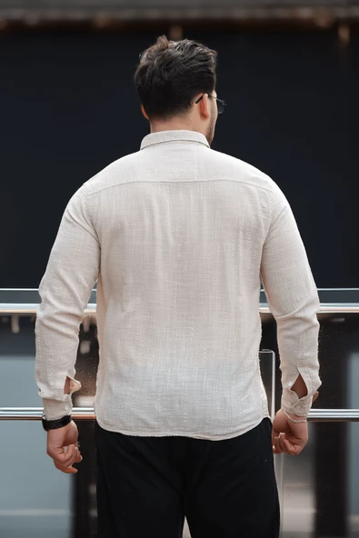 Bien Pamuk Keten Erkek Gömlek - Bej - 4