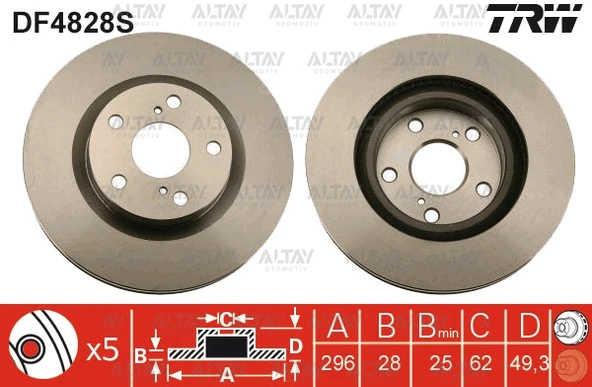 TRW-DF4828S FREN DİSKİ RAV4 06-12 / CAMRY 06-11 / ÖN HAVALI 295-5 (ADET FİYAT)
