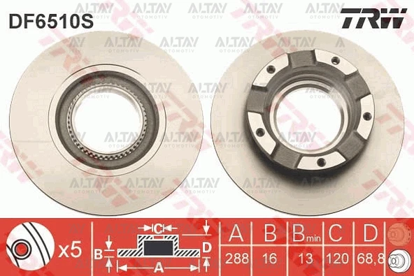TRW-DF6510S FREN DİSKİ CUSTOM 14= / V363 TEK TEKER ARKA DÜZ ABS Lİ 308-5 (ADET FİYAT)