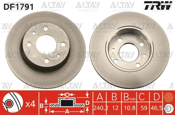 TRW-DF1791 FREN DİSKİ UNO 70  94-00 ÖN DÜZ 240-4 (SET)