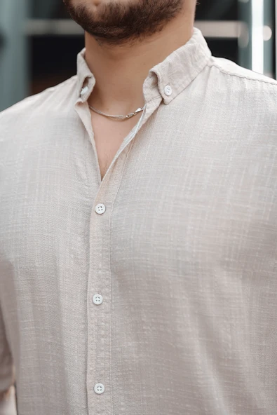 Bien Pamuk Keten Erkek Gömlek - Bej - 2