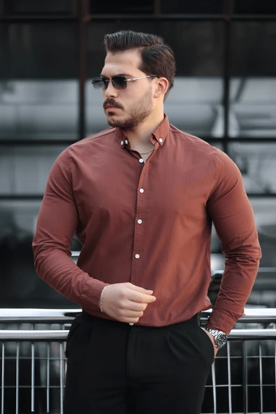 York Keten Erkek Gömlek - Kahve