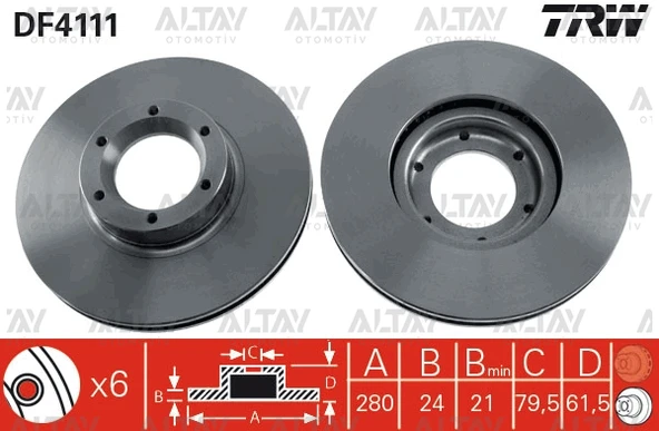 TRW-DF4111 FREN DİSKİ MASTER II  98-10 / MOVANO 98-10 / ÖN HAVALI 280-6 (SET)