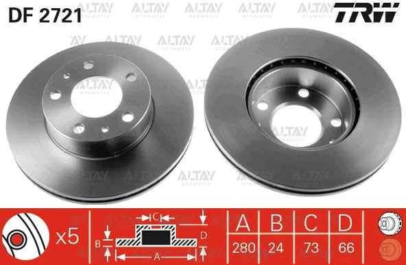 TRW-DF2721 FREN DİSKİ DUCATO II 02-06 / BOXER II 02-06 / JUMPER II 02-06 / ÖN HAVALI 14Q 280-5 (SET)