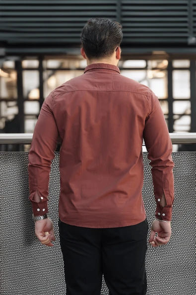 York Keten Erkek Gömlek - Kahve - 4