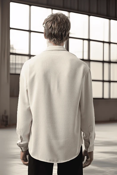Apaş Yaka Uzun Kol Dokulu Erkek Gömlek - Taş - 5