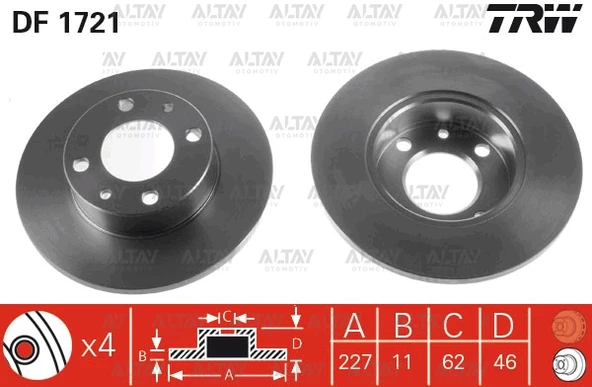 TRW-DF4234 FREN DİSKİ MASTER II  98-10 / MOVANO 98-10 / ARKA DÜZ 305-5 (SET)