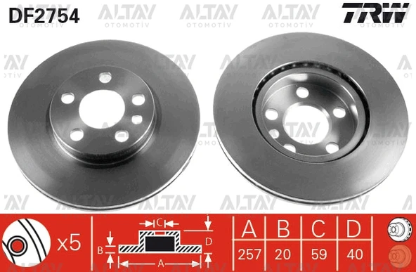 TRW-DF2754 FREN DİSKİ SCUDO I  96-06 / EXPERT I 96-06 / JUMPY I 96-06 / ÖN HAVALI 257-5 (SET)