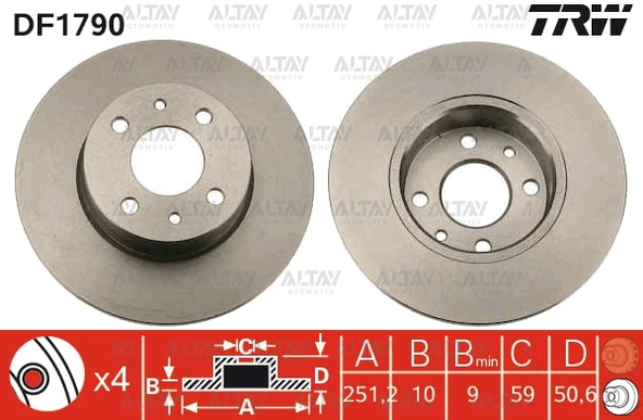 TRW-DF1790 FREN DİSKİ LINEA 07= / BRAVO II 07= / STILO 01-10 / ARKA DÜZ 251-4 (SET)