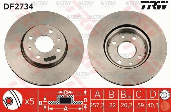 TRW-DF2734 FREN DİSKİ LINEA 07= / DOBLO I 01-10 / NEMO 07= / FIORINO 07= / BIPPER 07= ÖN HAVALI 257-4 (SET)