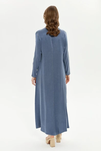 Müsemma Uzun Kol Maxi Elbise - Minimalist, Günlük, Doğal Kumaş - 7