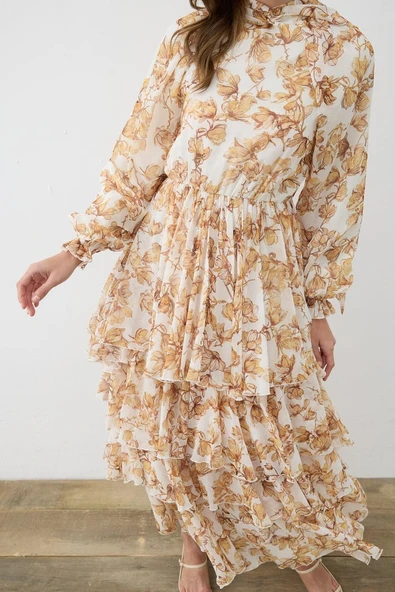 Sucre Desenli Şifon Kat Kat Elbise Terzi Dükkani - Resim 3