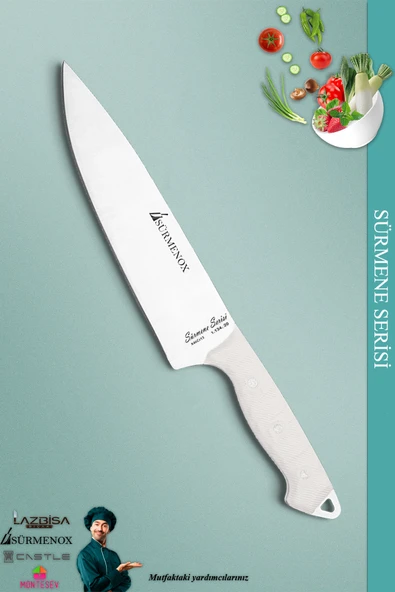 Sürmene Serisi Sivri Mutfak Şef Bıçak Et Ekmek Sebze Salata Şef Bıçağı Beyaz ( MFT-004 )