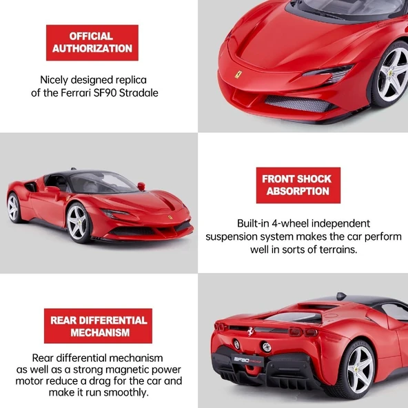 Rastar 1:14 Uzaktan Kumandalı Ferrari SF90 Stradale 2.4 Ghz Işıklı Kırmızı - 6