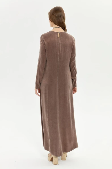 Müsemma Uzun Kol Maxi Elbise - Minimalist, Günlük, Doğal Kumaş - 4