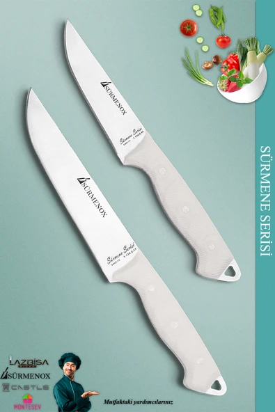 Sürmene Serisi Mutfak Bıçak Seti Et Ekmek Tavuk Sebze Salata Bıçağı 2 Li Set Beyaz  ( MFT-010 )
