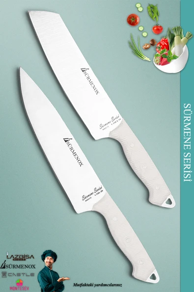 Sürmene Serisi Mutfak Şef Bıçak Seti Et Ekmek Sebze Salata Şef Bıçağı 2 Li Set Beyaz ( Mft-011 )