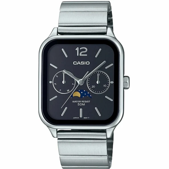 Casio MTP-M305D-1AVDF Quartz Çelik Gri Siyah Kadran Sun&Moon 34 mm Erkek Kol Saati