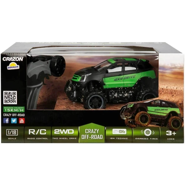 Crazon 1:18 Uzaktan Kumandalı 4x4 Crazy Off-Road Araba 2.4 Ghz Usbj Şarj Siyah Yeşil - 2