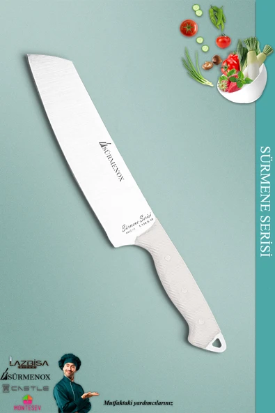 Sürmene Serisi Santoku Mutfak Şef Bıçak Et Ekmek Sebze Salata Şef Bıçağı Beyaz ( Mft-003 )