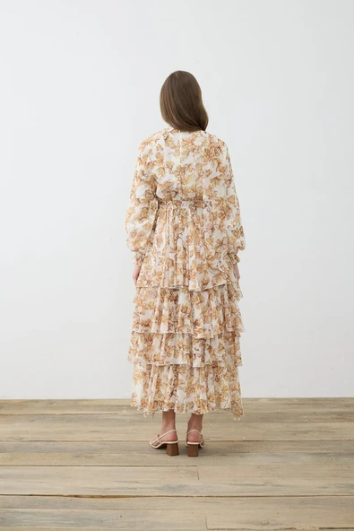 Sucre Desenli Şifon Kat Kat Elbise Terzi Dükkani - Resim 4