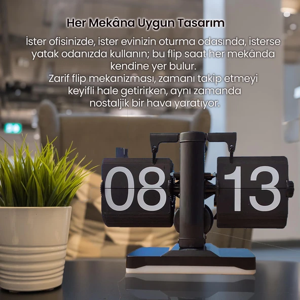 UpWay Retro Modern Tarz Led Işıklı Dekoratif Lüks Hediyelik Çevirmeli Flip Masa Konsol Saati - 6