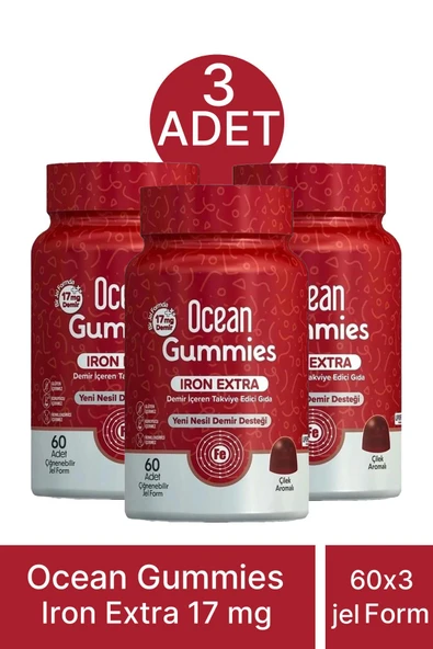 Ocean Gummies Iron Extra 17 mg 60 Çiğnenebilir Jel 3 Adet ürün görseli 1