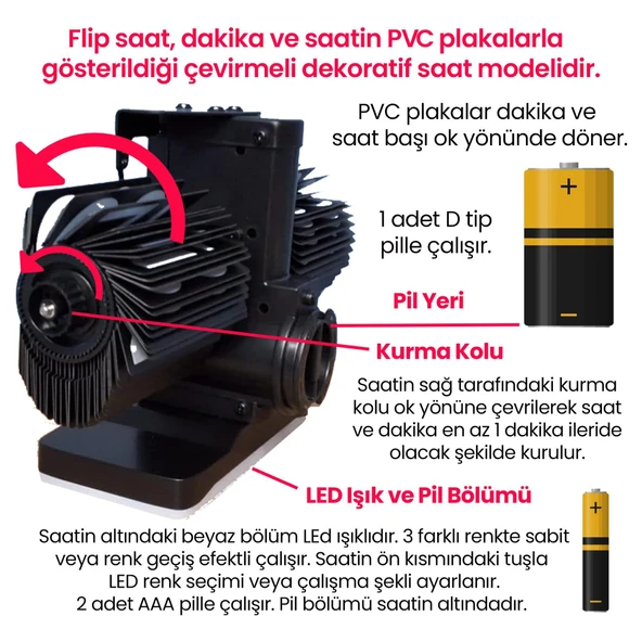 UpWay Retro Modern Tarz Led Işıklı Dekoratif Lüks Hediyelik Çevirmeli Flip Masa Konsol Saati - 4