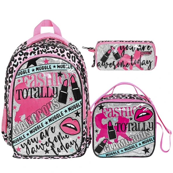 Muggle 2 Bölmeli Fashion Totally Okul Çantası + Termoslu Beslenme Çantası + Kalemlik