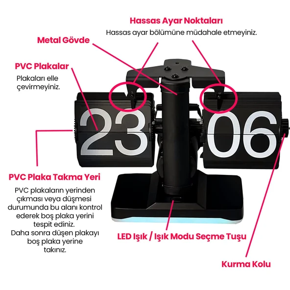 UpWay Retro Modern Tarz Led Işıklı Dekoratif Lüks Hediyelik Çevirmeli Flip Masa Konsol Saati - 5