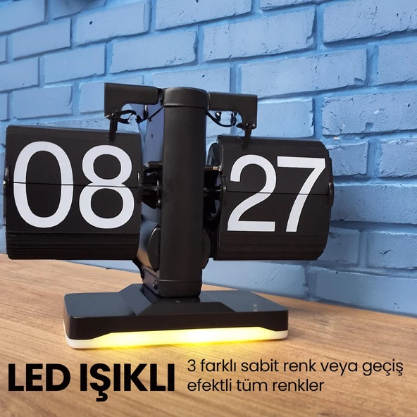 UpWay Retro Modern Tarz Led Işıklı Dekoratif Lüks Hediyelik Çevirmeli Flip Masa Konsol Saati - 3