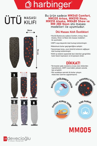 Harbinger Mm005 Özel Keçeli Isıya Dayanıklı Ütü Masası Bezi Kılıfı 40X140 CM - 2