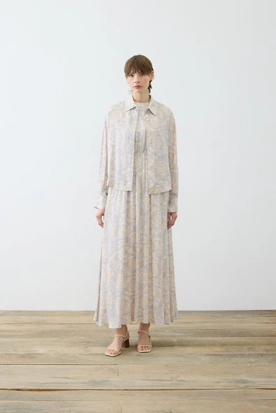 Pastel Desen Kolsuz Elbise-Gömlek Takim Terzi Dükkani