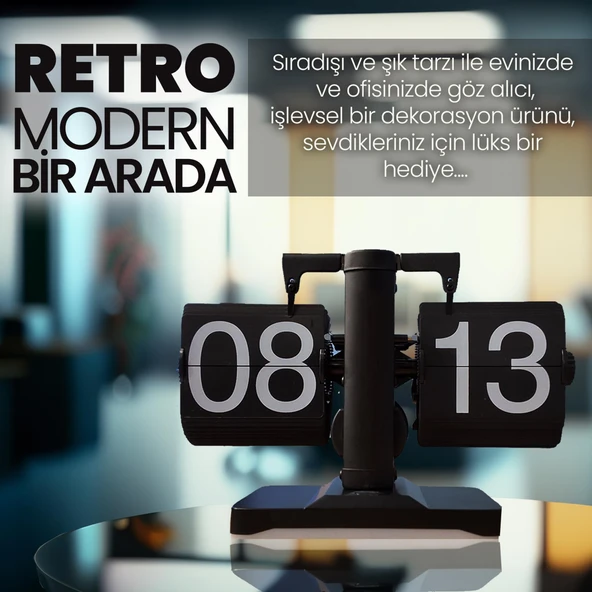 UpWay Retro Modern Tarz Led Işıklı Dekoratif Lüks Hediyelik Çevirmeli Flip Masa Konsol Saati - 2