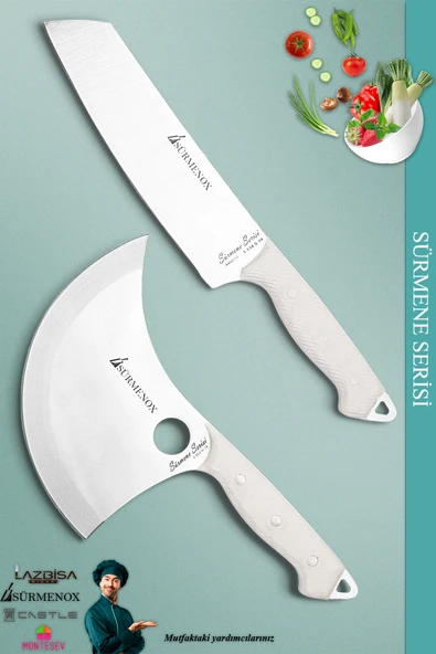 Sürmene Serisi Mutfak Şef Bıçak Seti Et Ekmek Börek Pizza Şef Bıçağı 2 Li Set Beyaz ( Mft-013 )