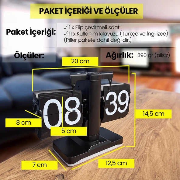 UpWay Retro Modern Tarz Led Işıklı Dekoratif Lüks Hediyelik Çevirmeli Flip Masa Konsol Saati - 8