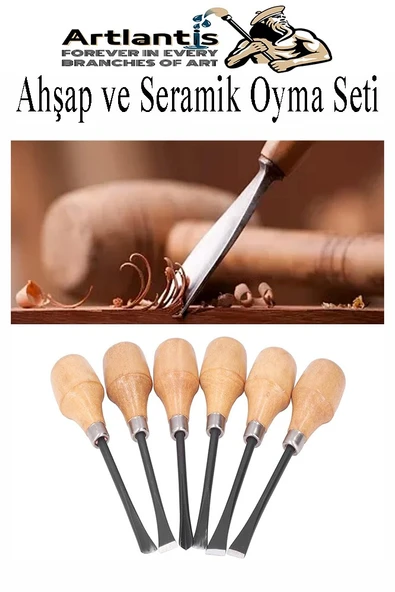 Ahşap ve Seramik Oyma Seti Kısa Sap 6 lı 1 Paket İskerpela Seti Paslanmaz Karbon Çelik Bıçaklı Ağaç Oyma Bıcağı Çömlek - 4