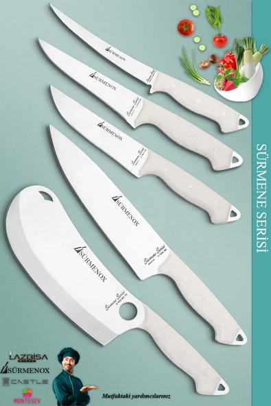 Sürmene Serisi Mutfak Şef Bıçak Seti Et Ekmek Sebze Pizza Fileto Bıçağı 5 Li Set Beyaz (Mft-027)